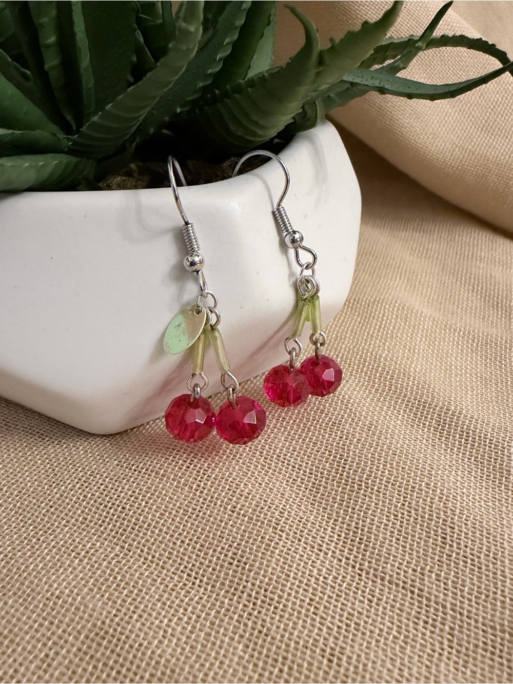 Beaded Cherry Drop Earrings - Women Jewelry